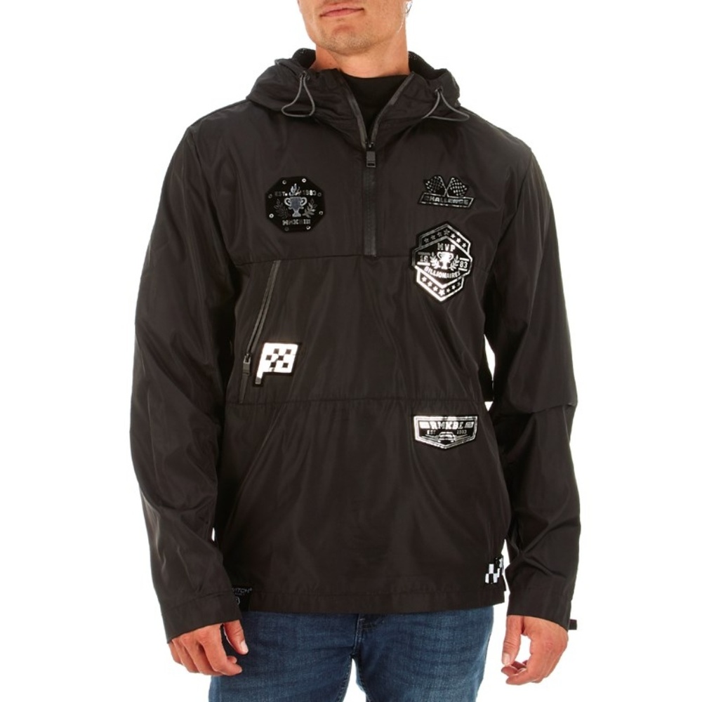 Mens Hooded Zip-Neck Raincoat with Racing Patches